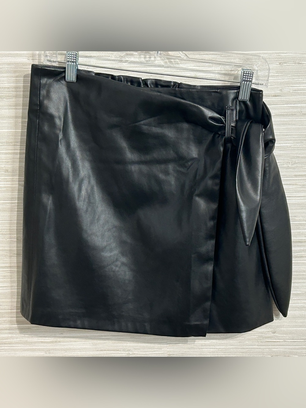 Jason Wu Women’s Large Faux Vegan Leather Wrap Mini Skirt Elastic Waist Tie